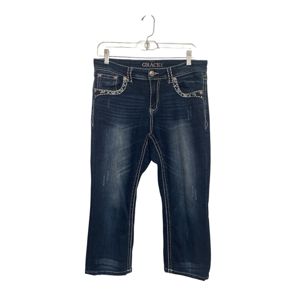 Grace Jeans‎ Women Size 29 Embellished Pocket Bootcut Dark Wash Denim